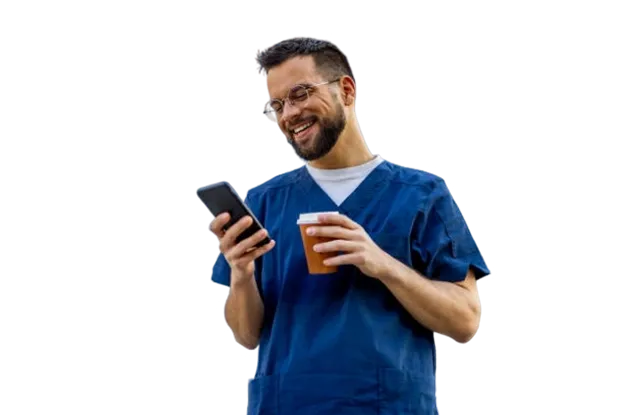 Infirmière avec téléphone